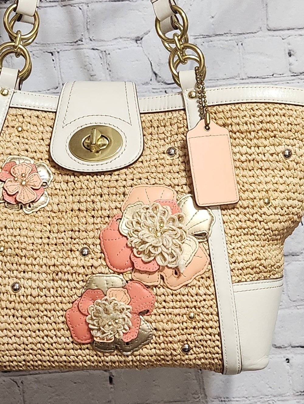 Coach Hamptons Weekend Straw Applique Tote Bag #19347 - Picture 12 of 16